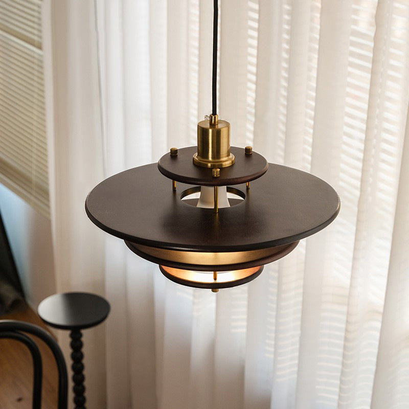 Moderne Übergangs-UFO-Hardware Holz 1-Licht Pendelleuchte für Esszimmer 