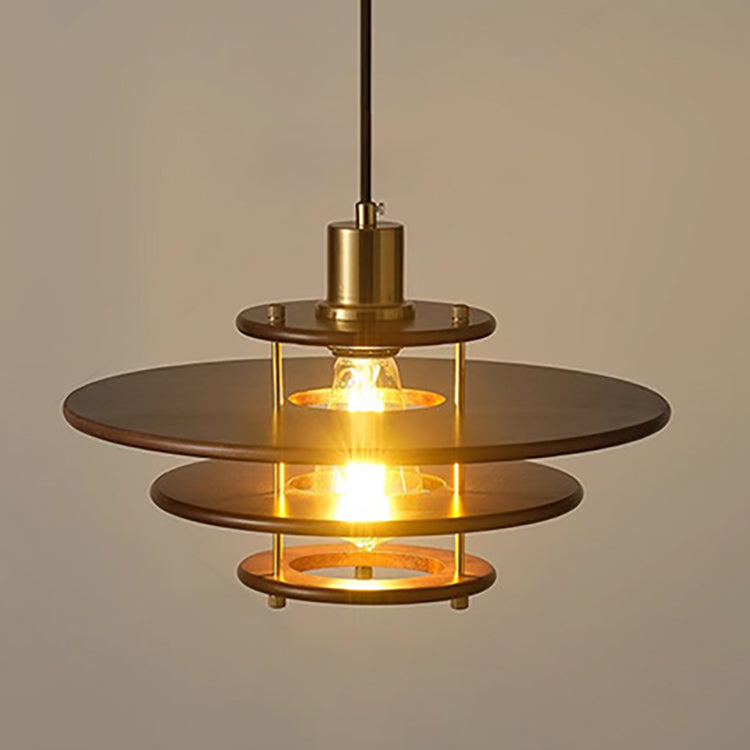 Moderne Übergangs-UFO-Hardware Holz 1-Licht Pendelleuchte für Esszimmer 