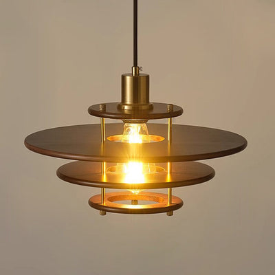Moderne Übergangs-UFO-Hardware Holz 1-Licht Pendelleuchte für Esszimmer 