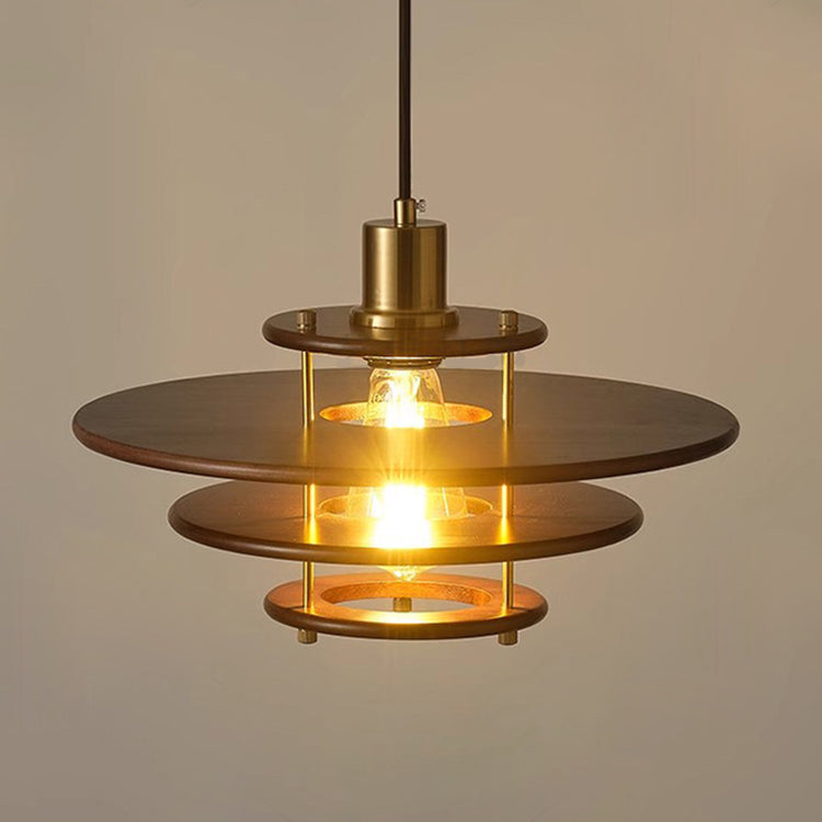 Moderne Übergangs-UFO-Hardware Holz 1-Licht Pendelleuchte für Esszimmer 
