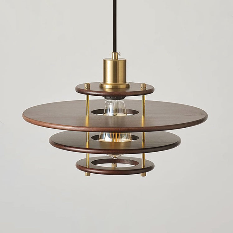 Moderne Übergangs-UFO-Hardware Holz 1-Licht Pendelleuchte für Esszimmer 