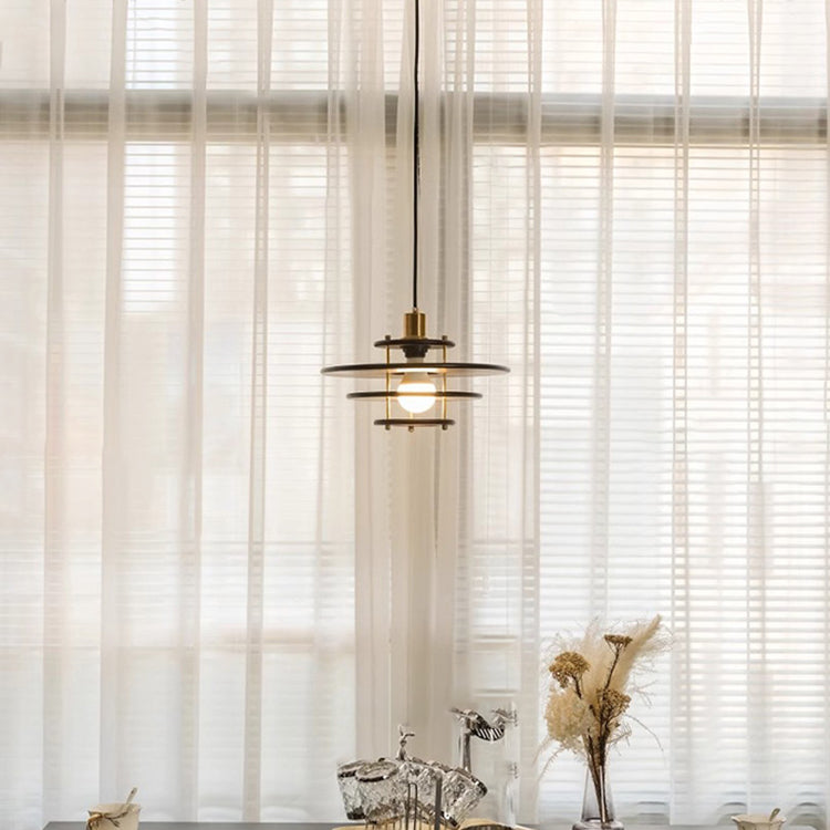 Moderne Übergangs-UFO-Hardware Holz 1-Licht Pendelleuchte für Esszimmer 