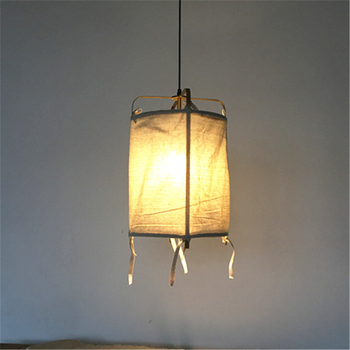 Lustre suspendu rond en lin japonais traditionnel à 1 lumière pour salon 