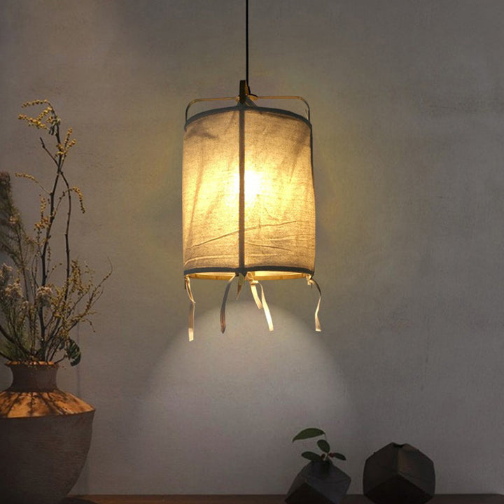Lustre suspendu rond en lin japonais traditionnel à 1 lumière pour salon 