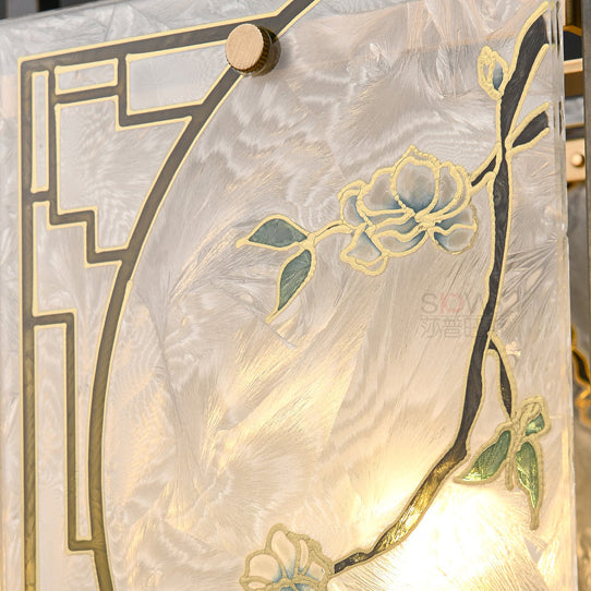 Lanterne chinoise traditionnelle carrée en verre émaillé peinture cuivre verre 1-lumière suspension pour chambre 