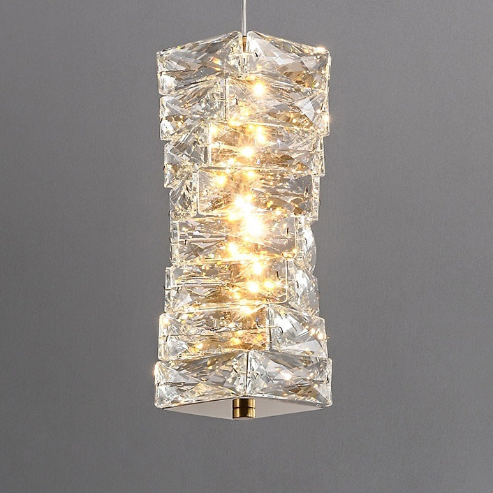 Lustre à LED moderne en spirale en acier inoxydable avec cylindre en cristal pour chambre 