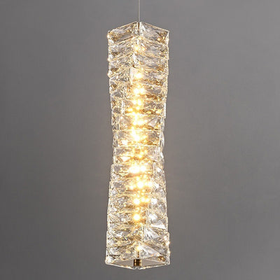 Lustre à LED moderne en spirale en acier inoxydable avec cylindre en cristal pour chambre 