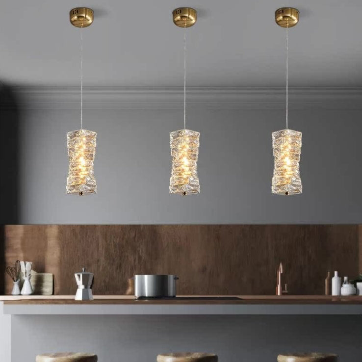Lustre à LED moderne en spirale en acier inoxydable avec cylindre en cristal pour chambre 