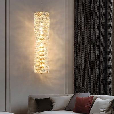 Lustre à LED moderne en spirale en acier inoxydable avec cylindre en cristal pour chambre 