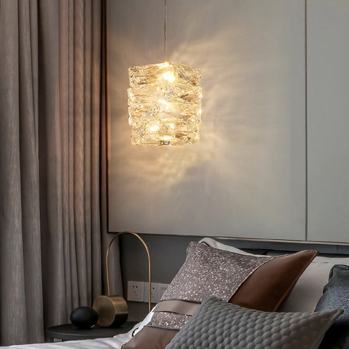 Lustre à LED moderne en spirale en acier inoxydable avec cylindre en cristal pour chambre 