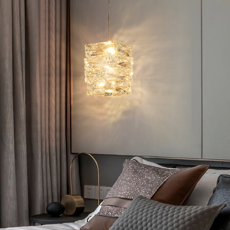 Lustre à LED moderne en spirale en acier inoxydable avec cylindre en cristal pour chambre 