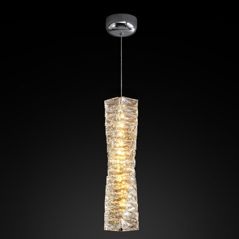 Lustre à LED moderne en spirale en acier inoxydable avec cylindre en cristal pour chambre 