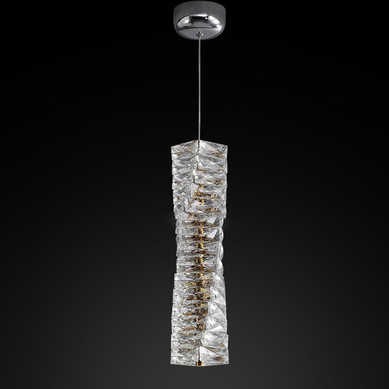 Lustre à LED moderne en spirale en acier inoxydable avec cylindre en cristal pour chambre 