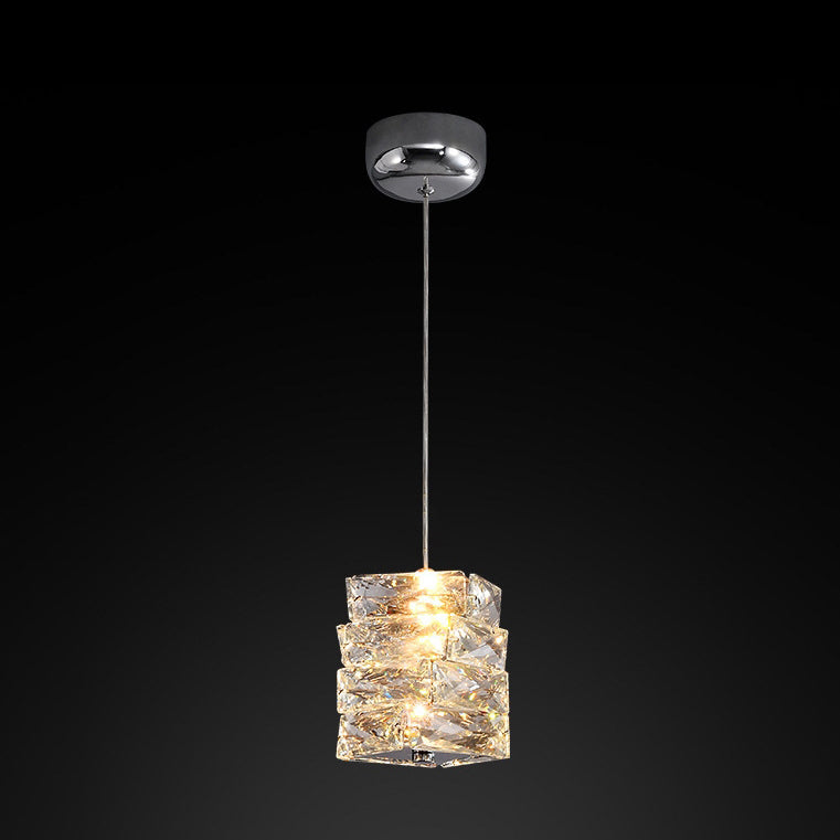 Lustre à LED moderne en spirale en acier inoxydable avec cylindre en cristal pour chambre 