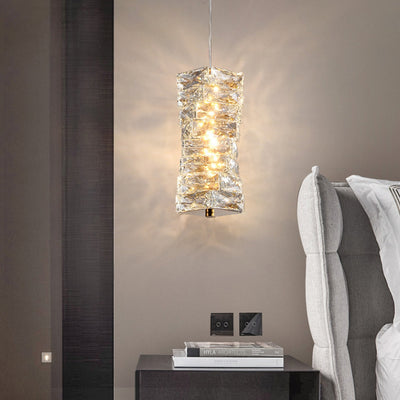 Lustre à LED moderne en spirale en acier inoxydable avec cylindre en cristal pour chambre 