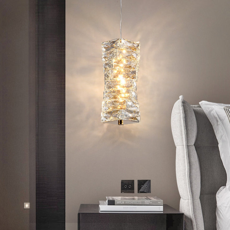 Lustre à LED moderne en spirale en acier inoxydable avec cylindre en cristal pour chambre 