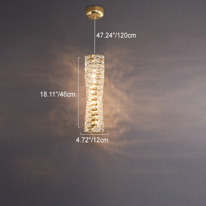 Lustre à LED moderne en spirale en acier inoxydable avec cylindre en cristal pour chambre 