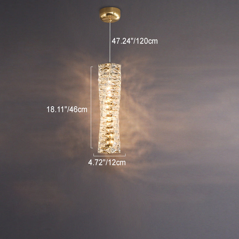 Lustre à LED moderne en spirale en acier inoxydable avec cylindre en cristal pour chambre 