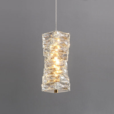 Lustre à LED moderne en spirale en acier inoxydable avec cylindre en cristal pour chambre 