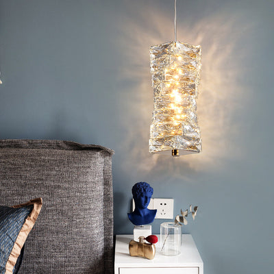 Lustre à LED moderne en spirale en acier inoxydable avec cylindre en cristal pour chambre 