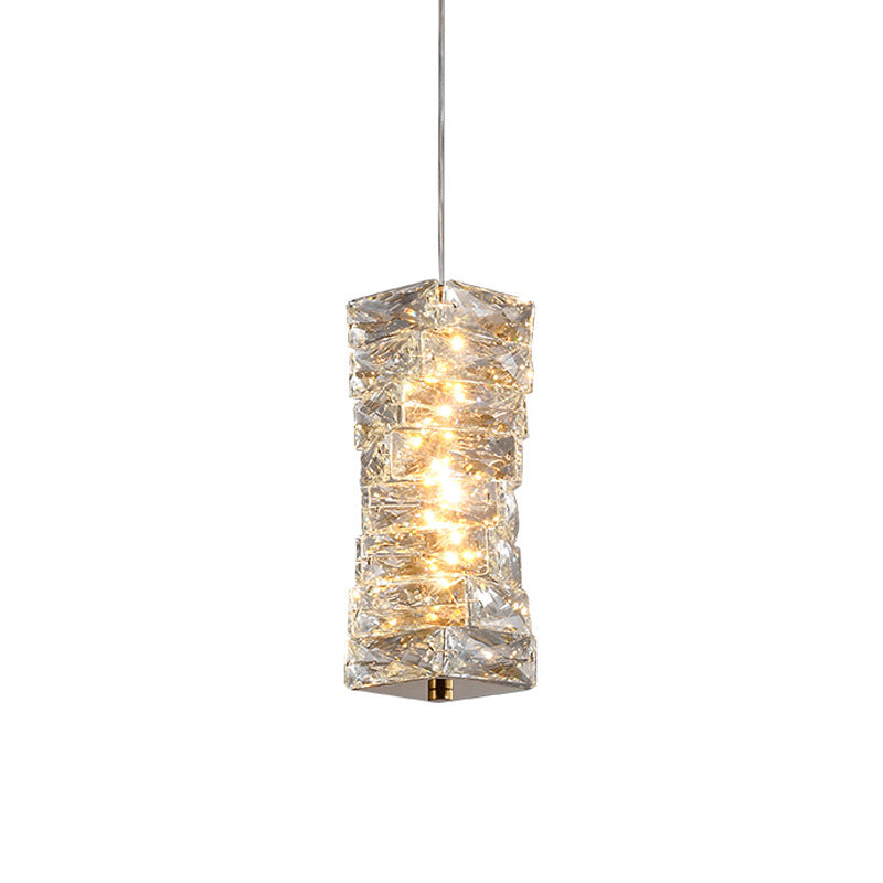 Lustre à LED moderne en spirale en acier inoxydable avec cylindre en cristal pour chambre 