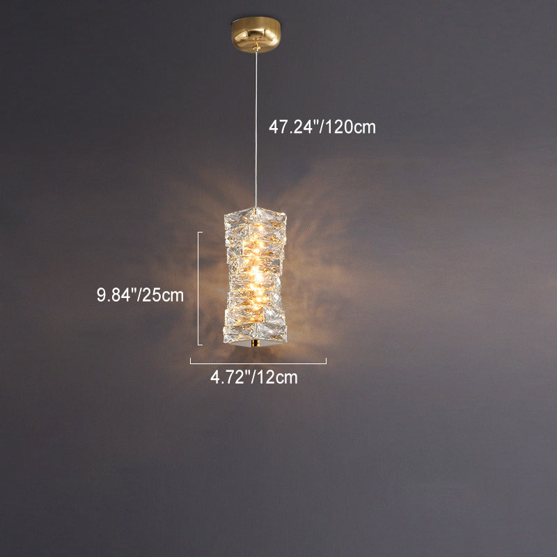 Lustre à LED moderne en spirale en acier inoxydable avec cylindre en cristal pour chambre 