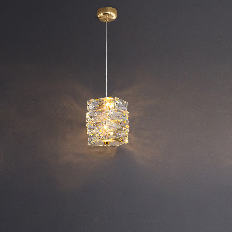 Lustre à LED moderne en spirale en acier inoxydable avec cylindre en cristal pour chambre 
