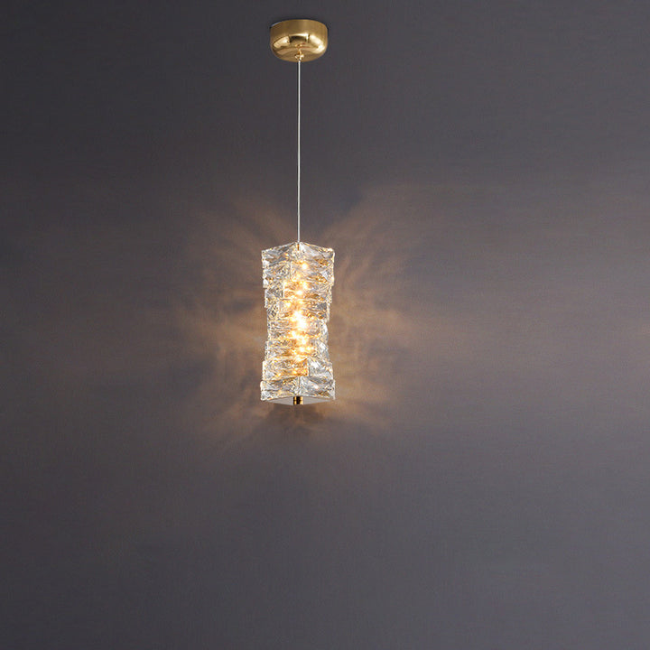 Lustre à LED moderne en spirale en acier inoxydable avec cylindre en cristal pour chambre 