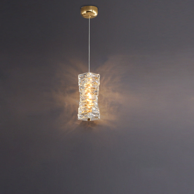 Lustre à LED moderne en spirale en acier inoxydable avec cylindre en cristal pour chambre 