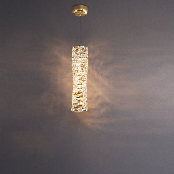 Lustre à LED moderne en spirale en acier inoxydable avec cylindre en cristal pour chambre 