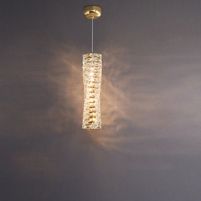 Lustre à LED moderne en spirale en acier inoxydable avec cylindre en cristal pour chambre 