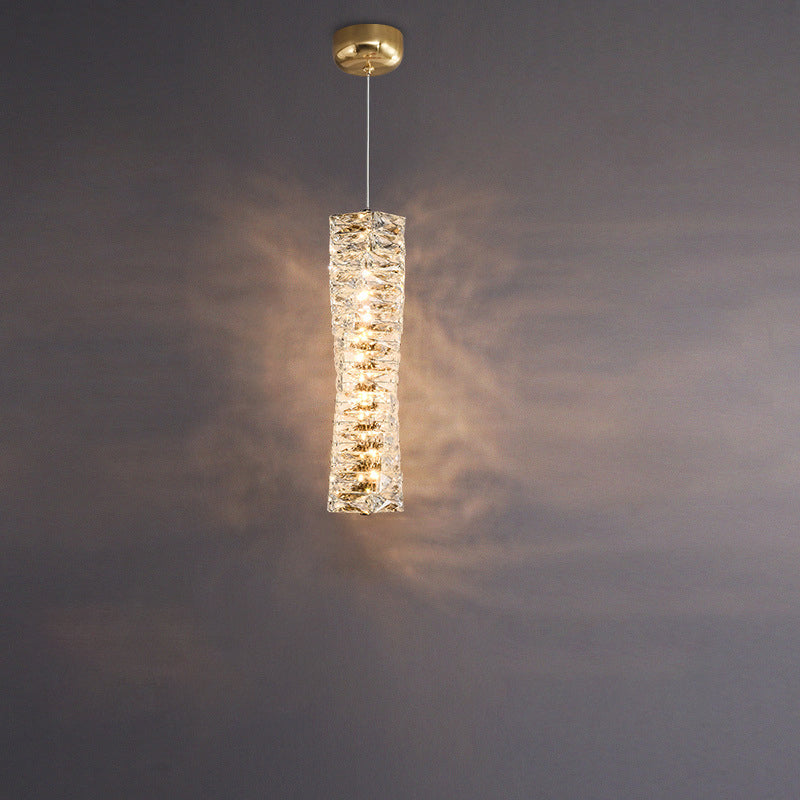 Lustre à LED moderne en spirale en acier inoxydable avec cylindre en cristal pour chambre 