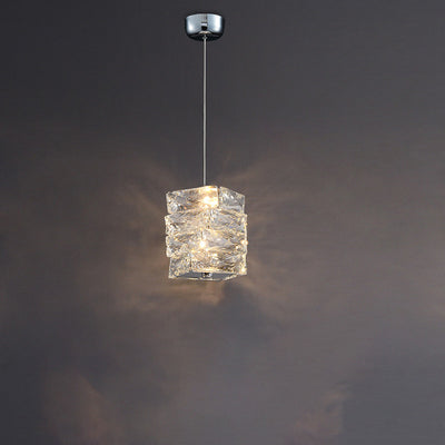 Lustre à LED moderne en spirale en acier inoxydable avec cylindre en cristal pour chambre 