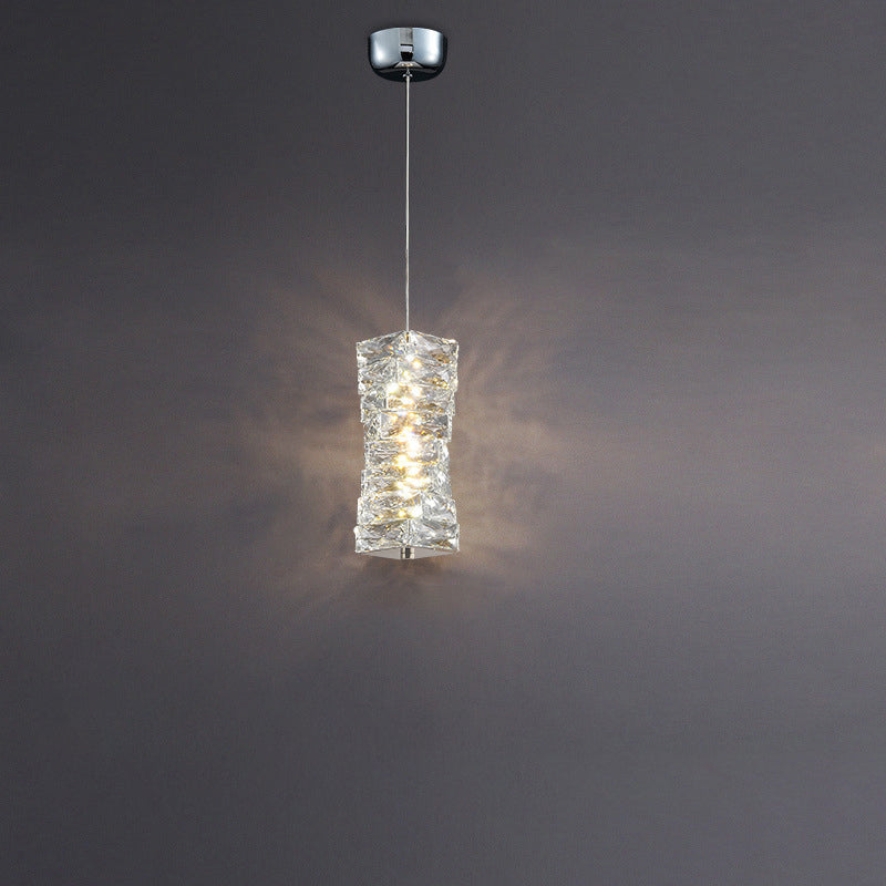 Lustre à LED moderne en spirale en acier inoxydable avec cylindre en cristal pour chambre 