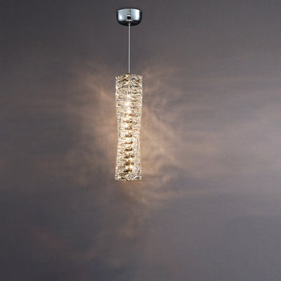 Lustre à LED moderne en spirale en acier inoxydable avec cylindre en cristal pour chambre 