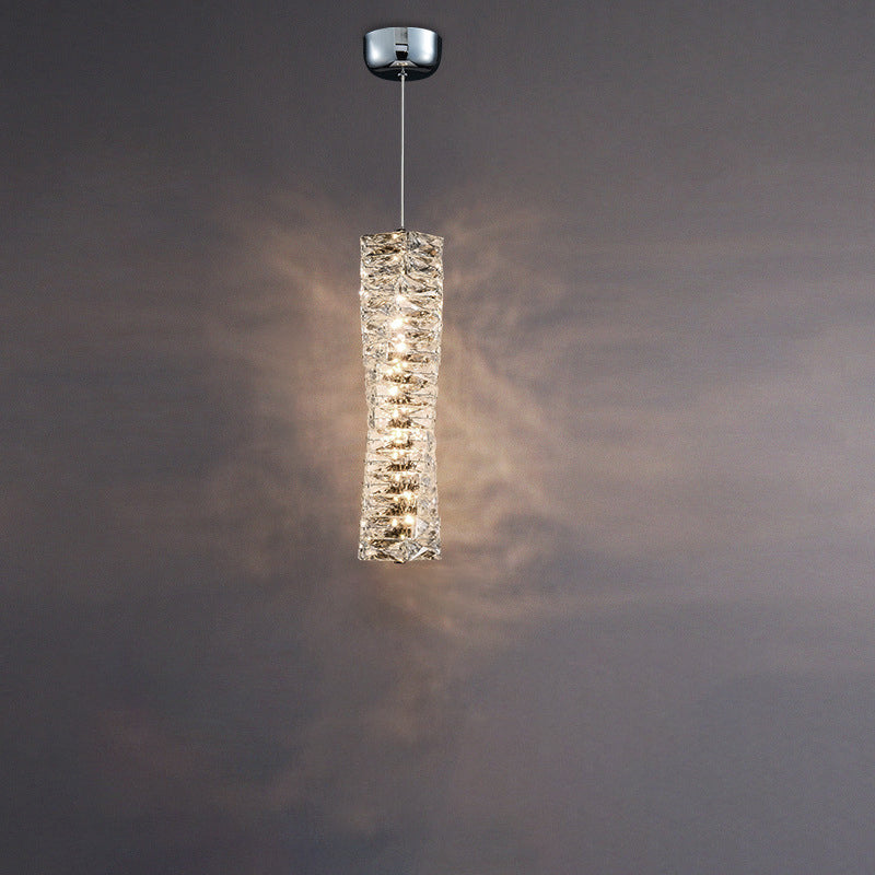 Lustre à LED moderne en spirale en acier inoxydable avec cylindre en cristal pour chambre 