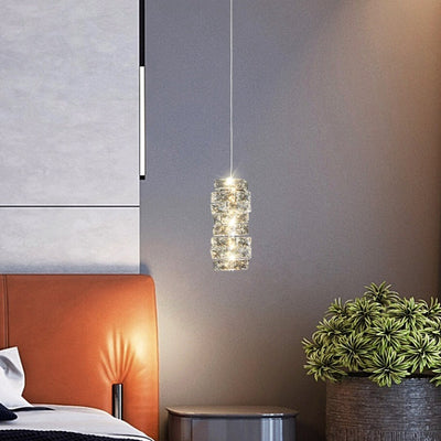 Lustre à LED moderne en spirale en acier inoxydable avec cylindre en cristal pour chambre 
