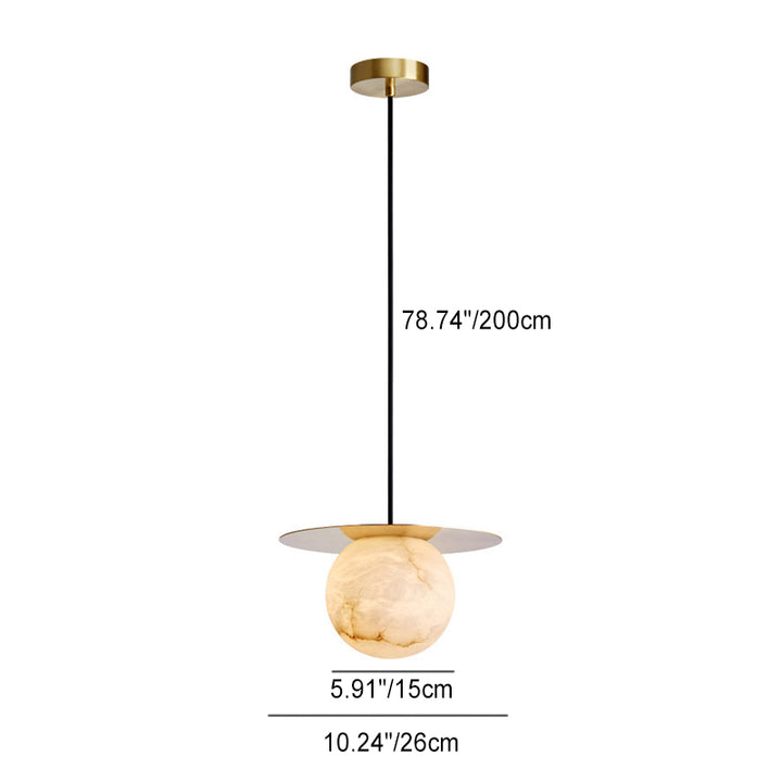 Lámpara colgante moderna Art Deco redonda de cobre con piedra de 1 luz para sala de estar 