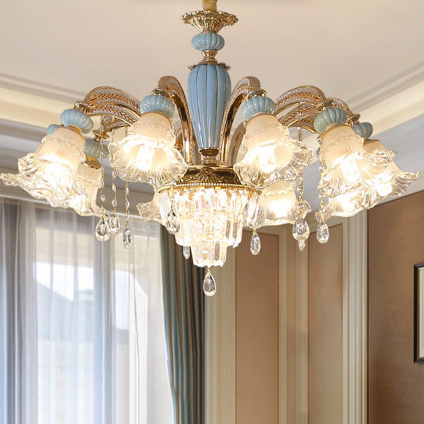 Chandelier traditionnel en alliage de zinc avec fleurs européennes, cristal, verre et céramique, 6/8/10/12 lumières pour salon 