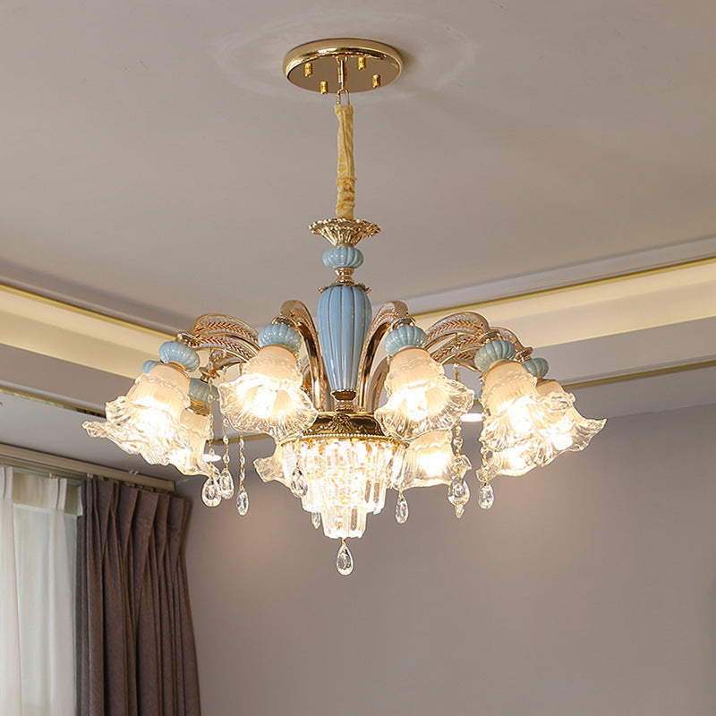 Chandelier traditionnel en alliage de zinc avec fleurs européennes, cristal, verre et céramique, 6/8/10/12 lumières pour salon 