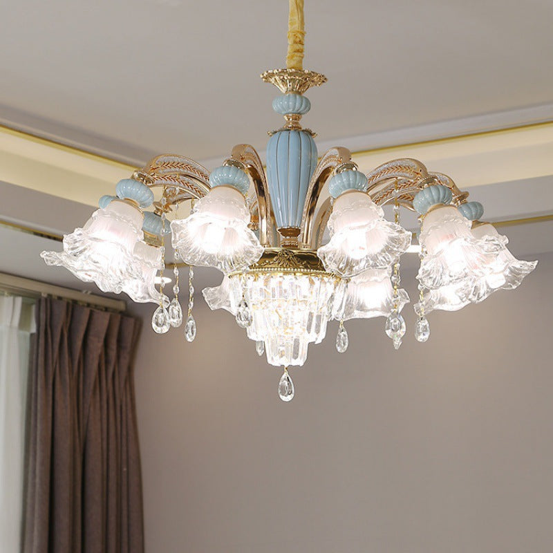 Chandelier traditionnel en alliage de zinc avec fleurs européennes, cristal, verre et céramique, 6/8/10/12 lumières pour salon 