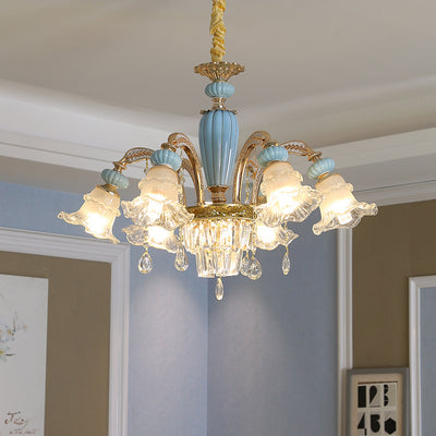 Chandelier traditionnel en alliage de zinc avec fleurs européennes, cristal, verre et céramique, 6/8/10/12 lumières pour salon 