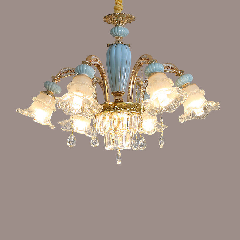 Chandelier traditionnel en alliage de zinc avec fleurs européennes, cristal, verre et céramique, 6/8/10/12 lumières pour salon 