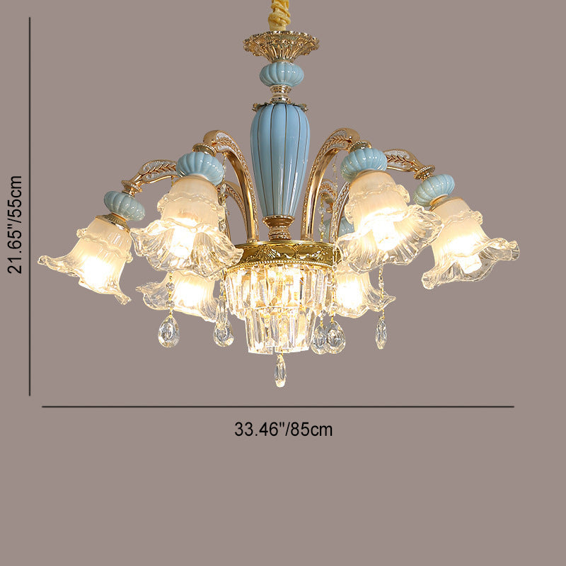 Chandelier traditionnel en alliage de zinc avec fleurs européennes, cristal, verre et céramique, 6/8/10/12 lumières pour salon 