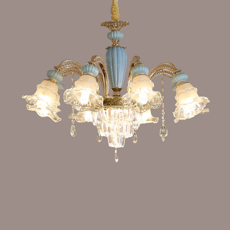 Chandelier traditionnel en alliage de zinc avec fleurs européennes, cristal, verre et céramique, 6/8/10/12 lumières pour salon 