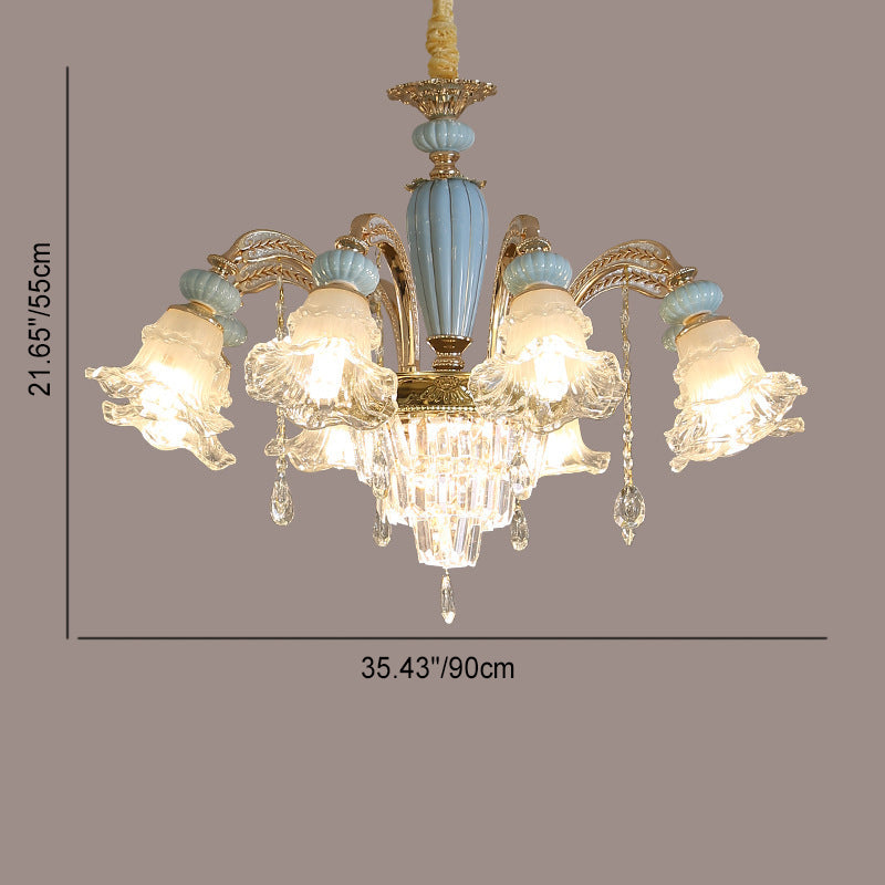 Chandelier traditionnel en alliage de zinc avec fleurs européennes, cristal, verre et céramique, 6/8/10/12 lumières pour salon 