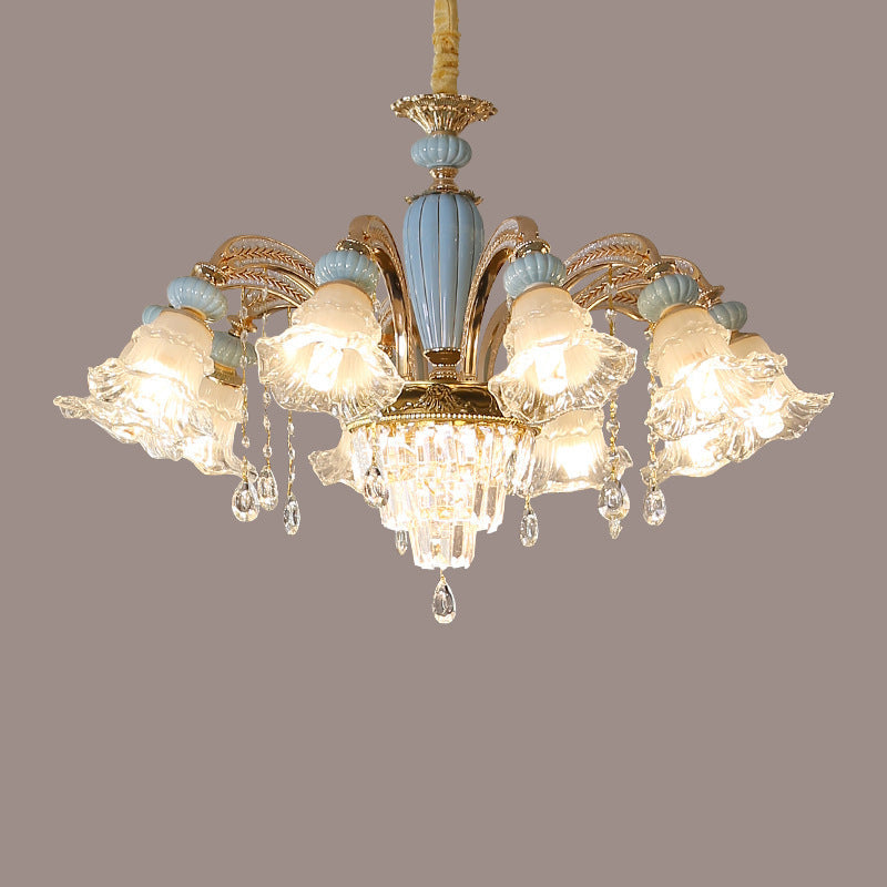 Chandelier traditionnel en alliage de zinc avec fleurs européennes, cristal, verre et céramique, 6/8/10/12 lumières pour salon 