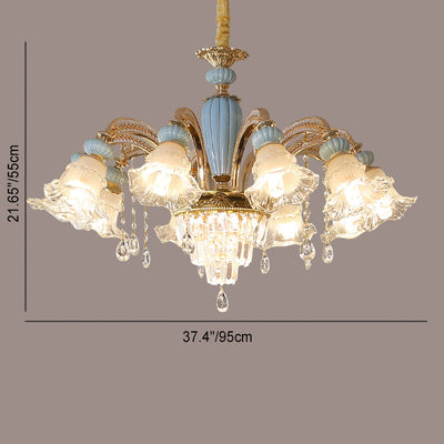 Chandelier traditionnel en alliage de zinc avec fleurs européennes, cristal, verre et céramique, 6/8/10/12 lumières pour salon 