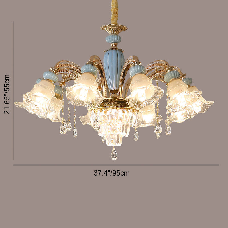 Chandelier traditionnel en alliage de zinc avec fleurs européennes, cristal, verre et céramique, 6/8/10/12 lumières pour salon 