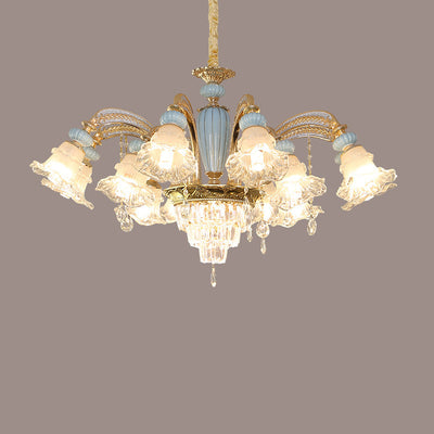 Chandelier traditionnel en alliage de zinc avec fleurs européennes, cristal, verre et céramique, 6/8/10/12 lumières pour salon 